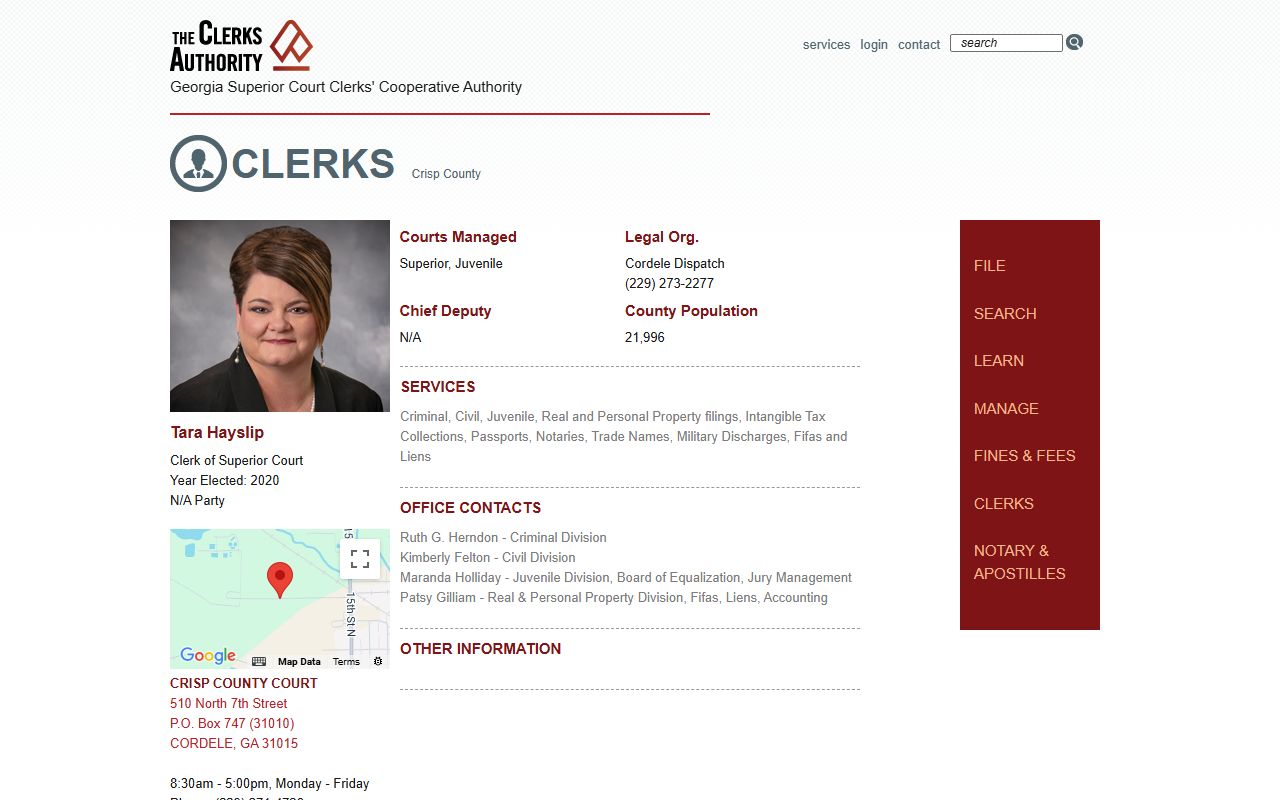 Crisp County Clerk of Superior Court GSCCCA record profile