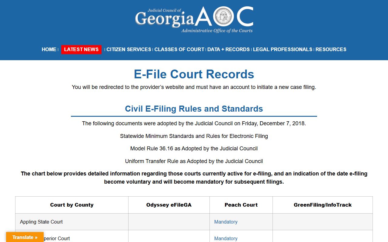 Crisp County court records Georgia Courts e-file court records page