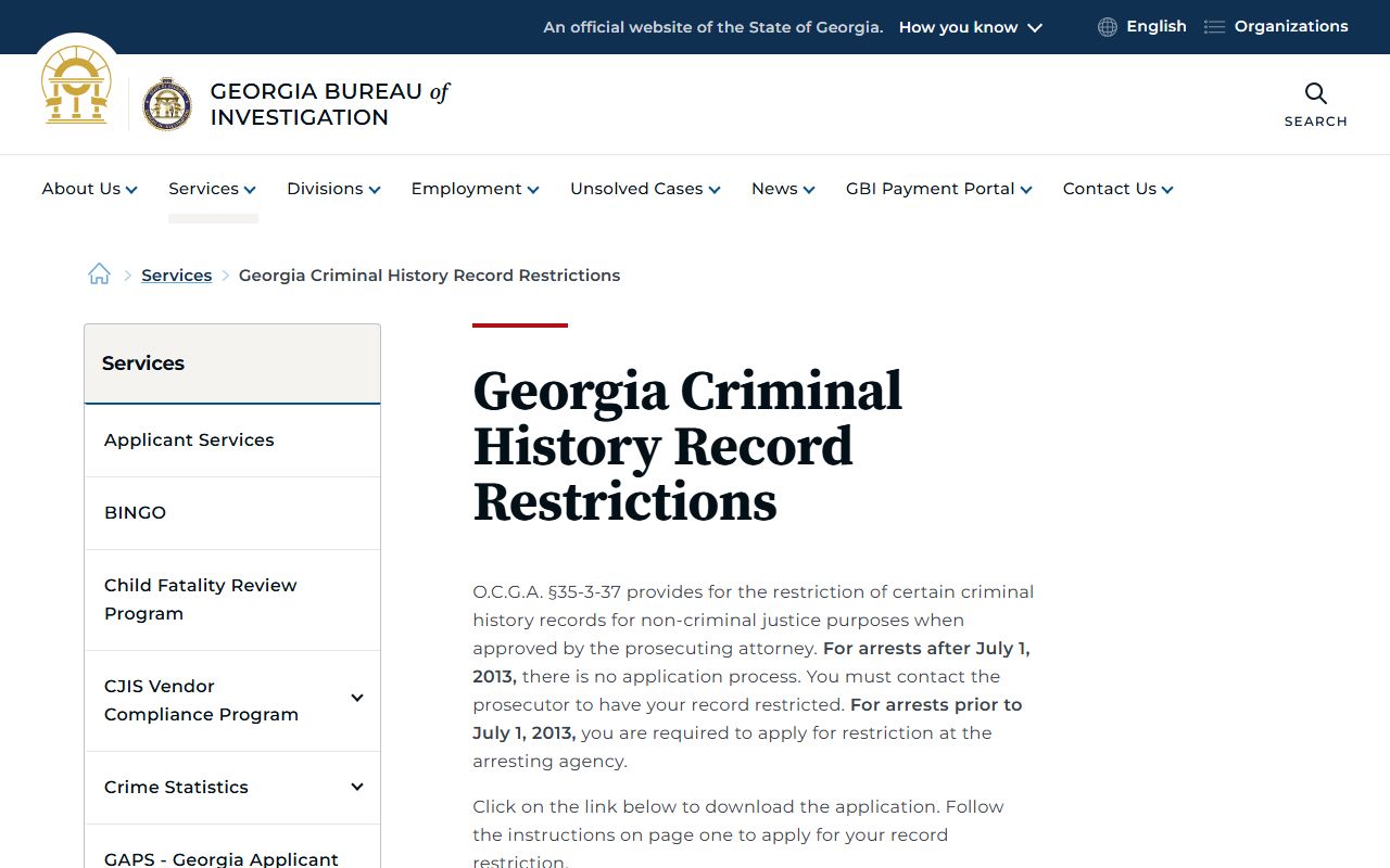 Crisp County criminal court records GBI record restriction page