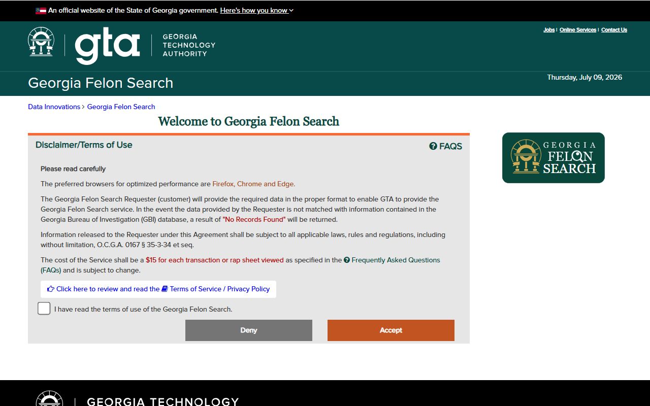 Crisp County criminal court records Georgia Felon Search portal
