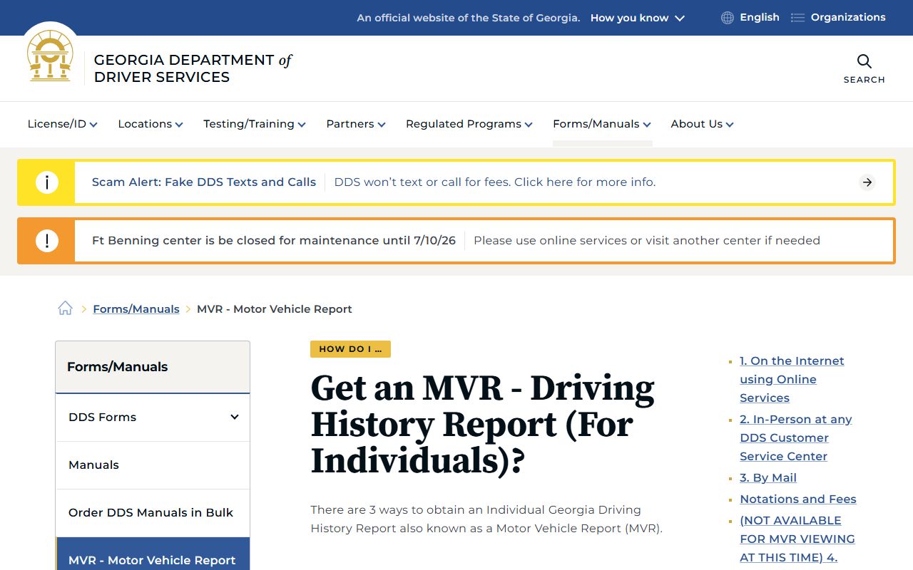 Crisp County traffic court records Georgia DDS MVR driving history page